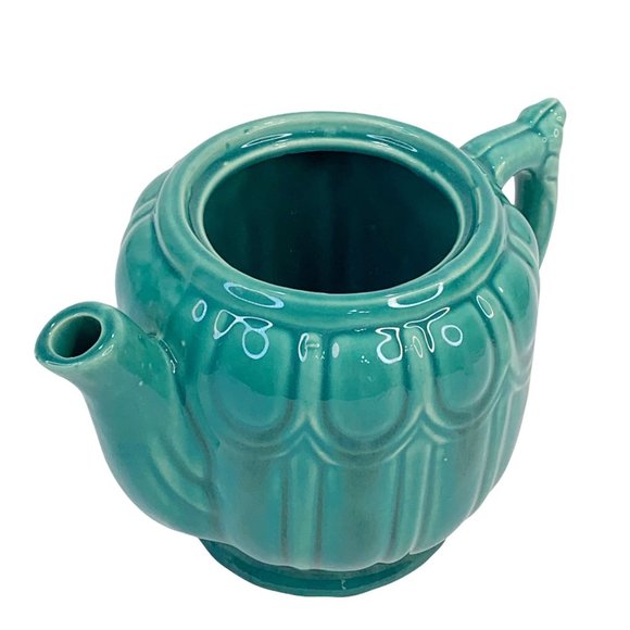 “SOLD” Vintage Shawnee Tea Pot MCM Ribbed Drape Pottery USA 1940s 40s Green - Picture 9 of 11